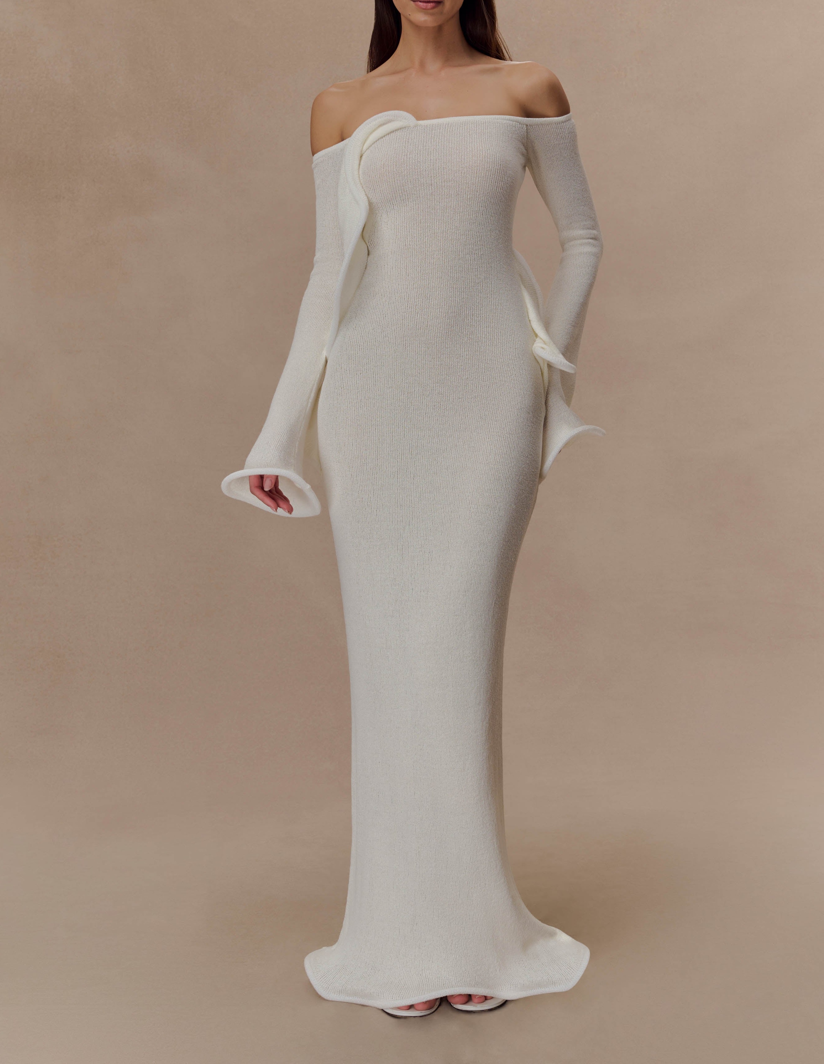 White Off Shoulder Knit Maxi Dress