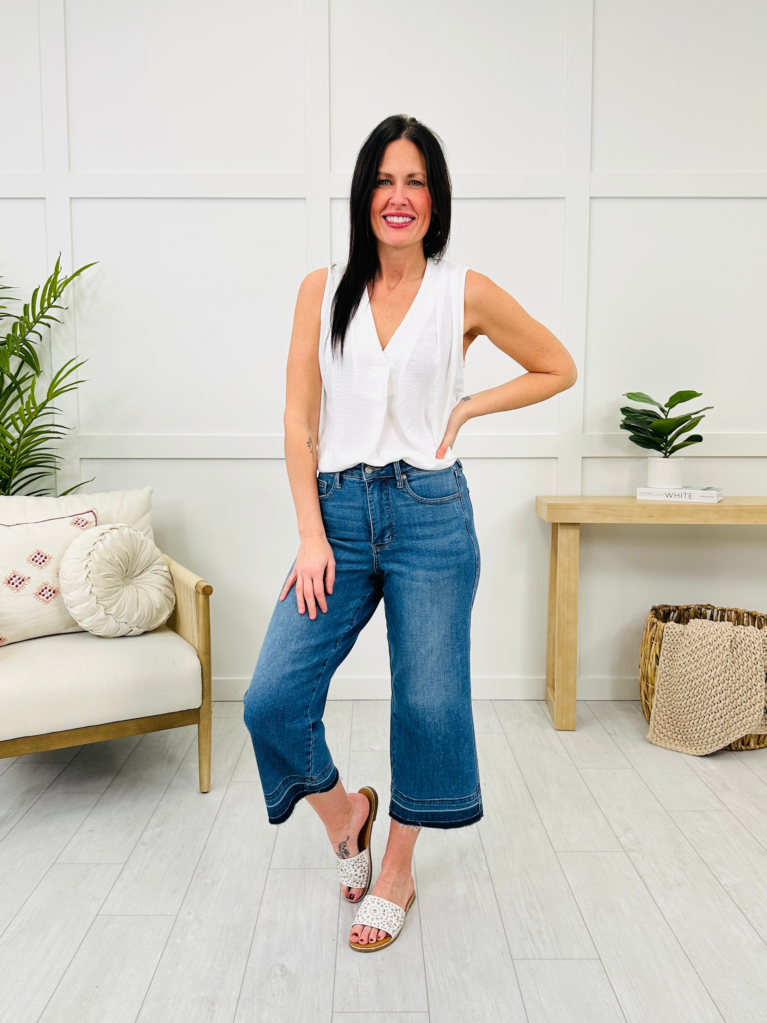 Judy Blue Spring Fever Tummy Control Wide Leg Crops