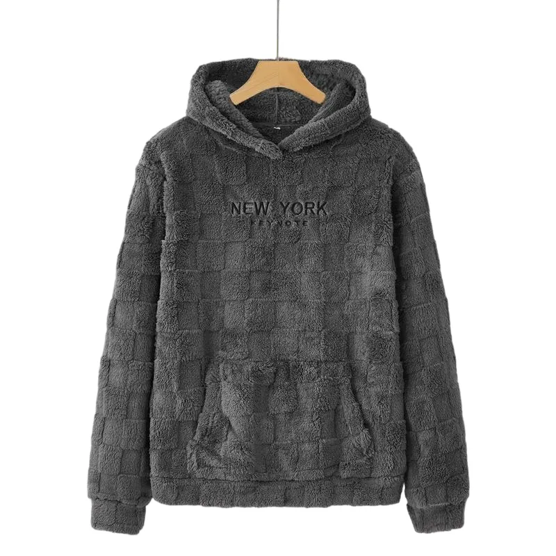 Letter Embroidery Flannel Hoodie