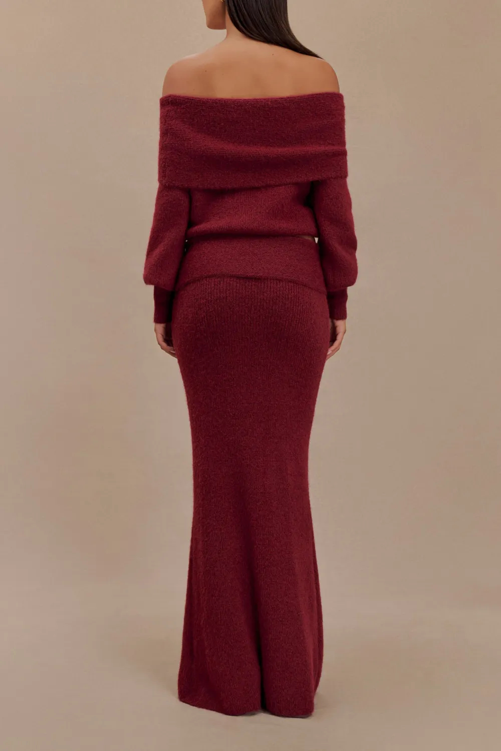 Skinny Knit Maxi Skirt With Overlay