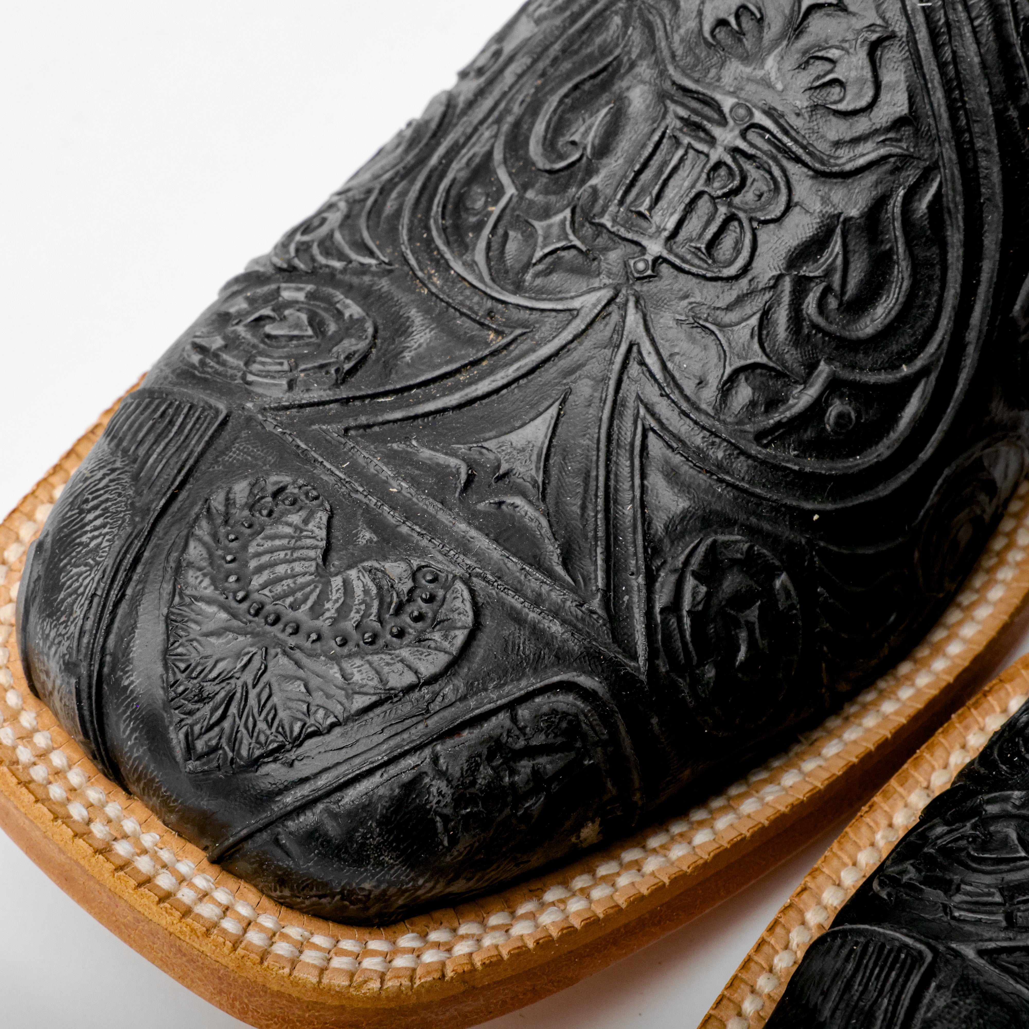 “Ace Of Spades” Grey Leather Boots - Square Toe