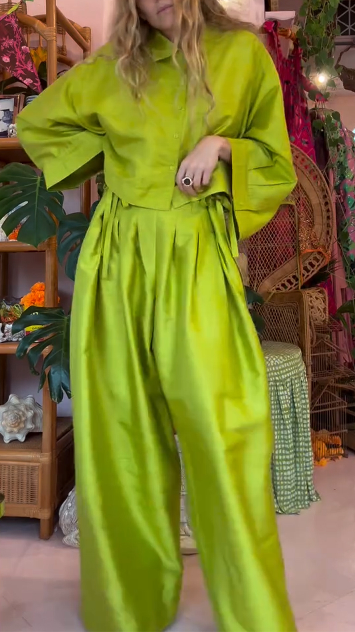 Women Collar Top+ Pants Solid Color Casual Suit