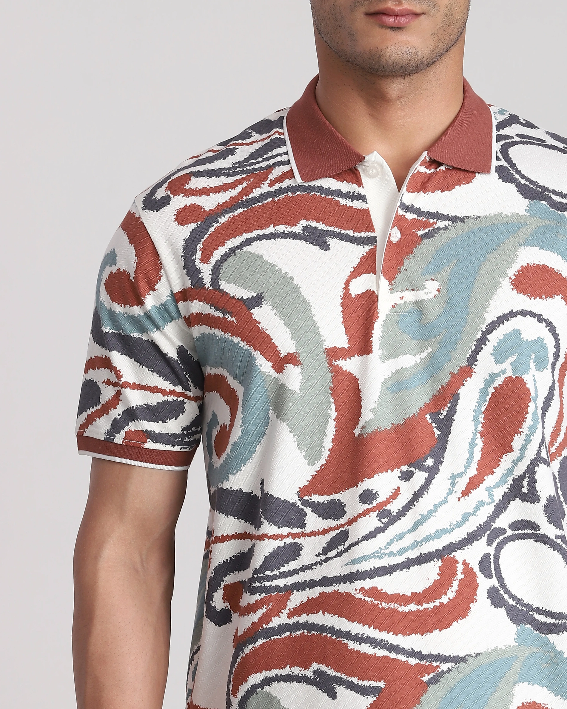 Casual Minimalist Personality Brown Printing Polo Shirt