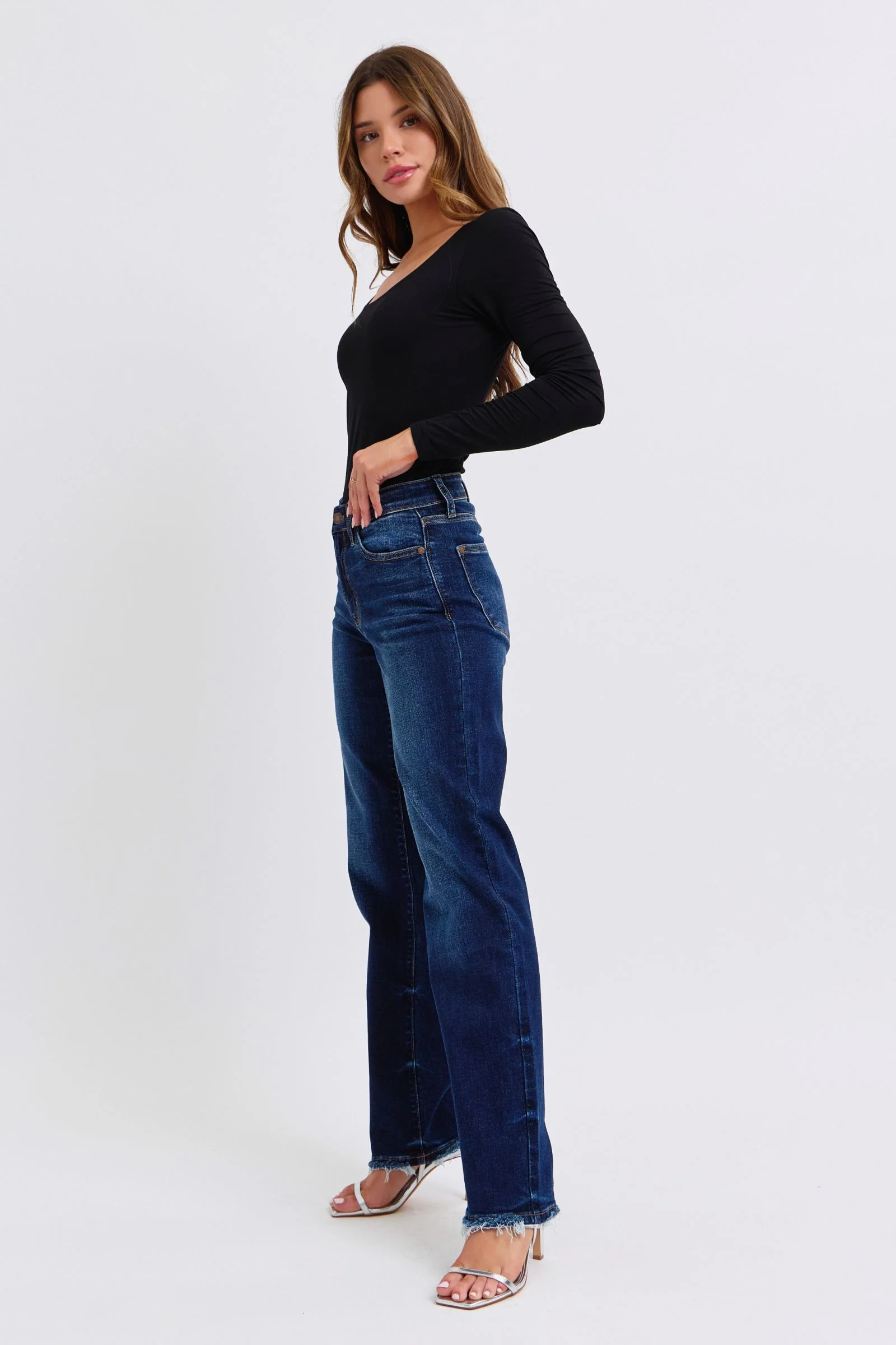 Blue Full Size Raw Hem Straight Leg Jeans