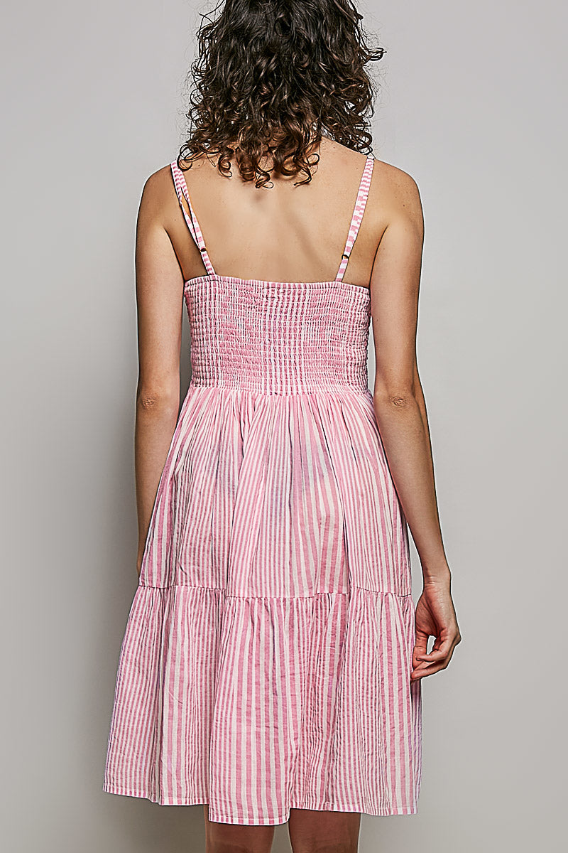 POL Striped Smocked Embroidered Mini Dress