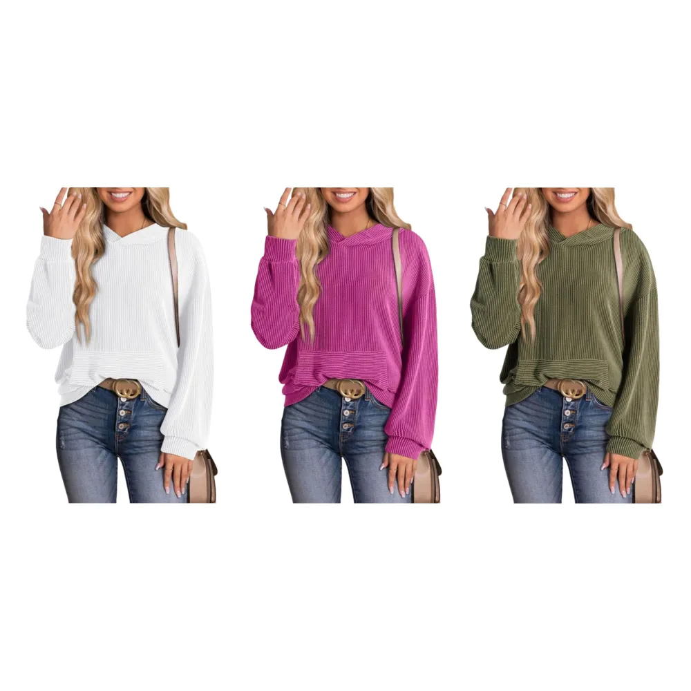 Women's Casual Loose Long Sleeve Ribbed Knit Shirts