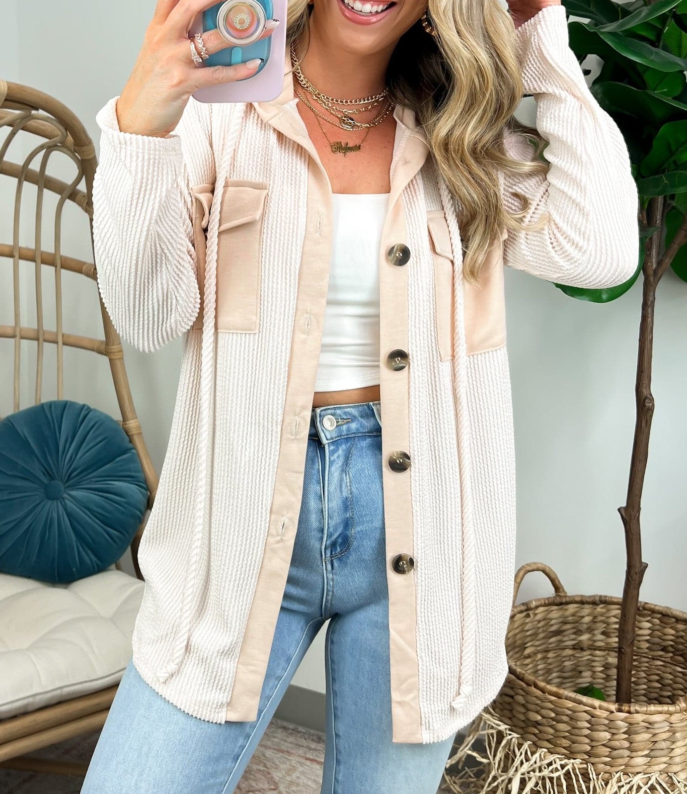 Saturday Satisfaction Ribbed Hooded Shacket