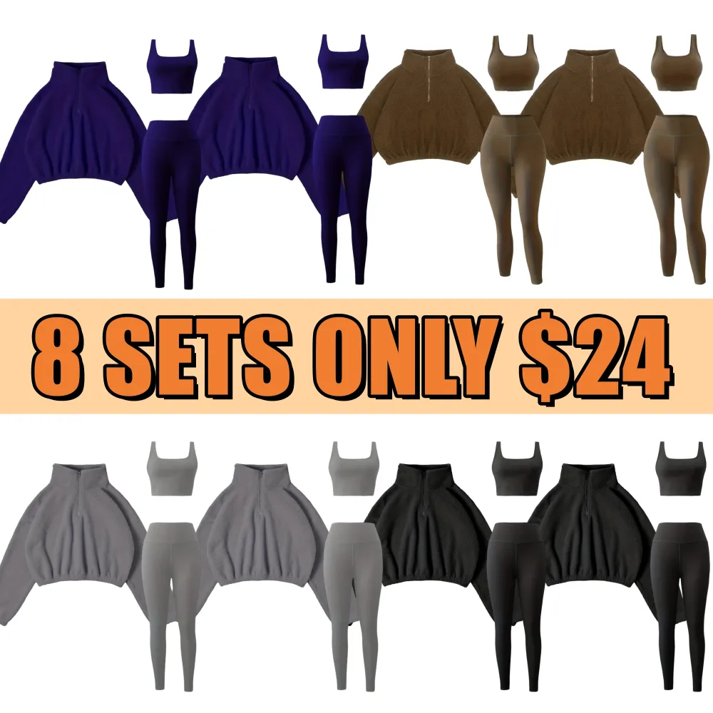 Women's 3-Piece Workout Set (Half-Zip Top, Bra, Yoga Pants)