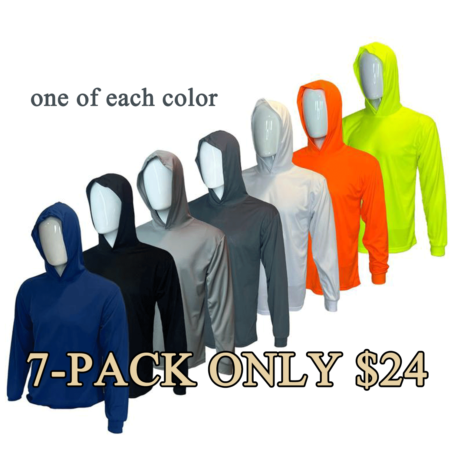 7 SHIRT PACK Hi Visibility ultra light weigh Long sleeve hoodie shirt