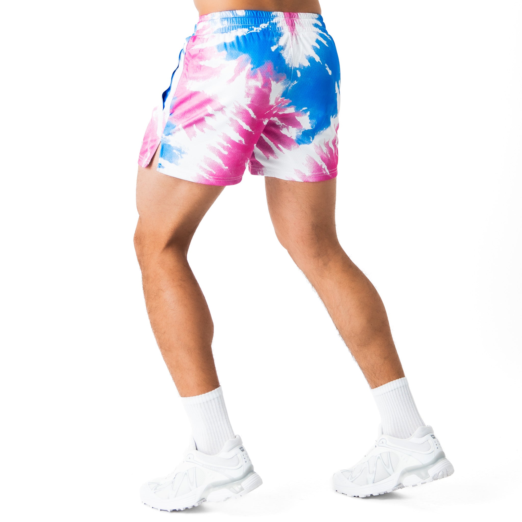 MUAY THAI SHORTS (MID THIGH CUT) RETRO - BLUE / PINK