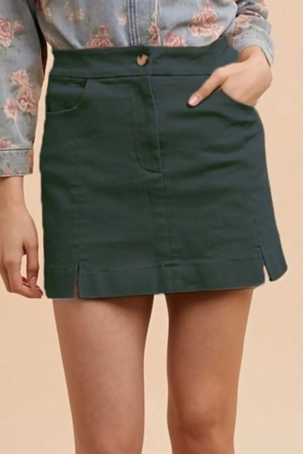 Comfort Stretch Cotton Slit Detailed Mini Skirt