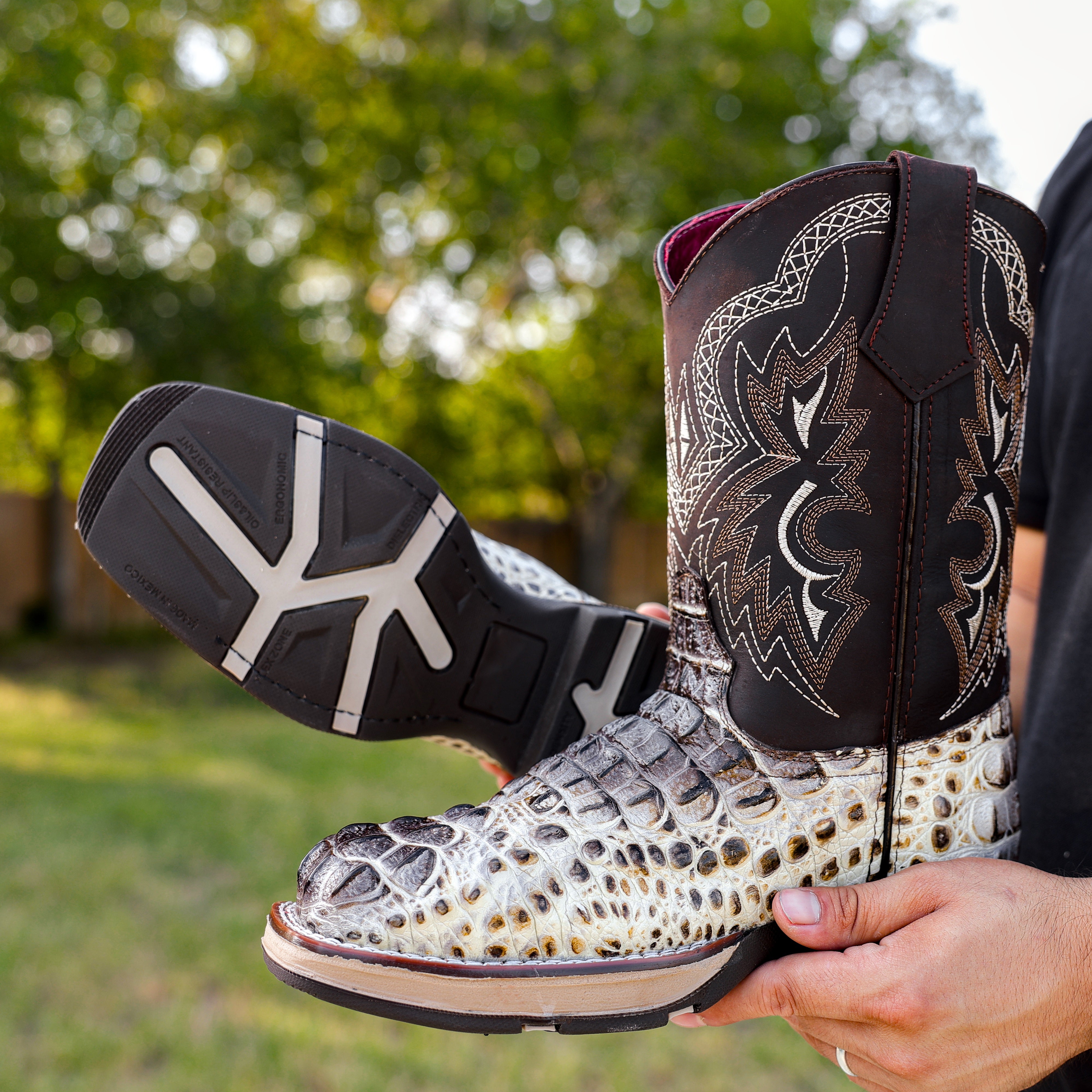 Bone Caiman Neck Leather Boots With 3D Lightweight Sole - Composite Toe