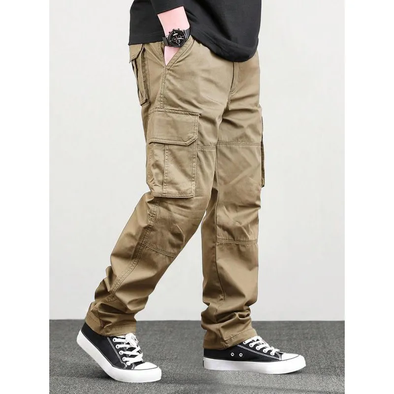 Men's Loose Solid Pocket Drawstring Waist Cargo Pants