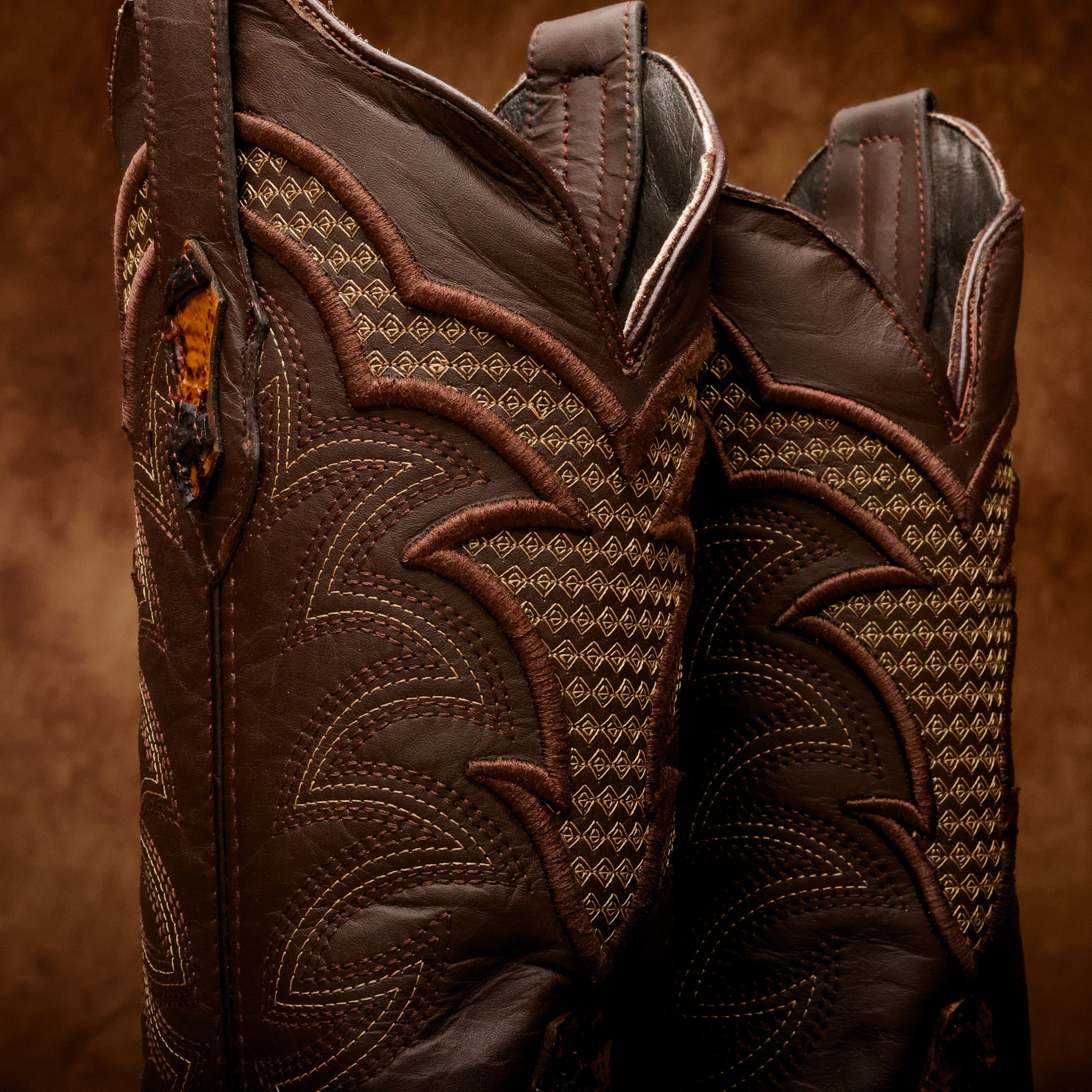 Honey Cognac Jumbo Pirarucu Leather Boots - Square Toe