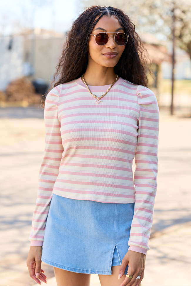 Ginger Pink Striped Puff Long Sleeve