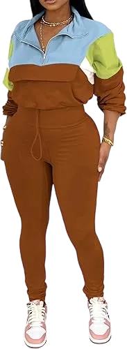 Women's Two Piece Outfits Knit Zip Top Jacket & Elastic Waistband Pant