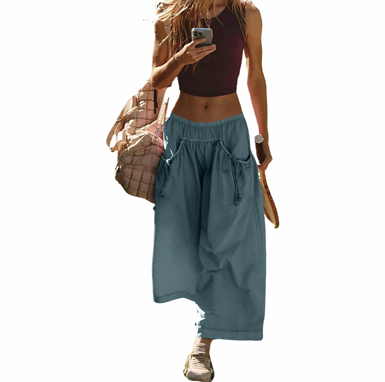 🌸Women's Boho Wide Leg Track Pants – Lightweight, Quick-Dry, Y2K Style Hiking Capris 🌿
