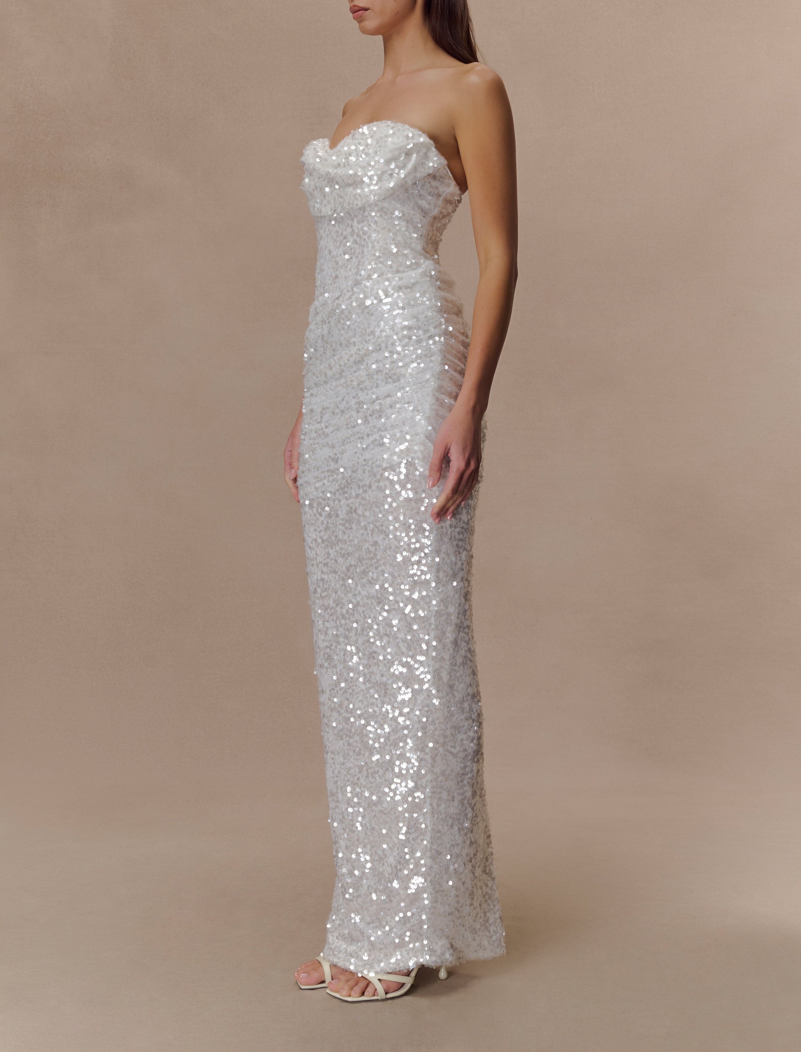Ivory Strapless Sequin Maxi Dress