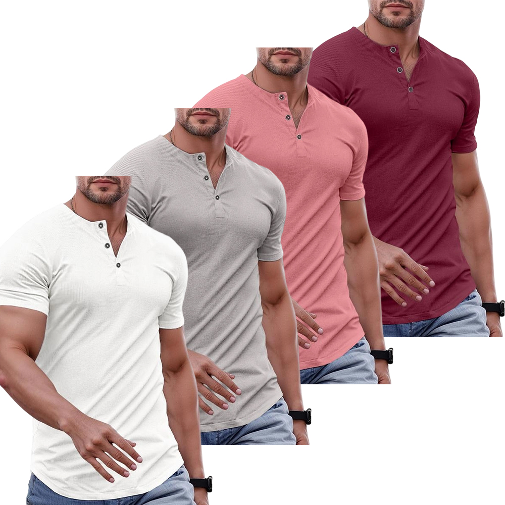 Men's Plain Muscle Slim Fitted Henley Shirts Crewneck Longline T-Shirt