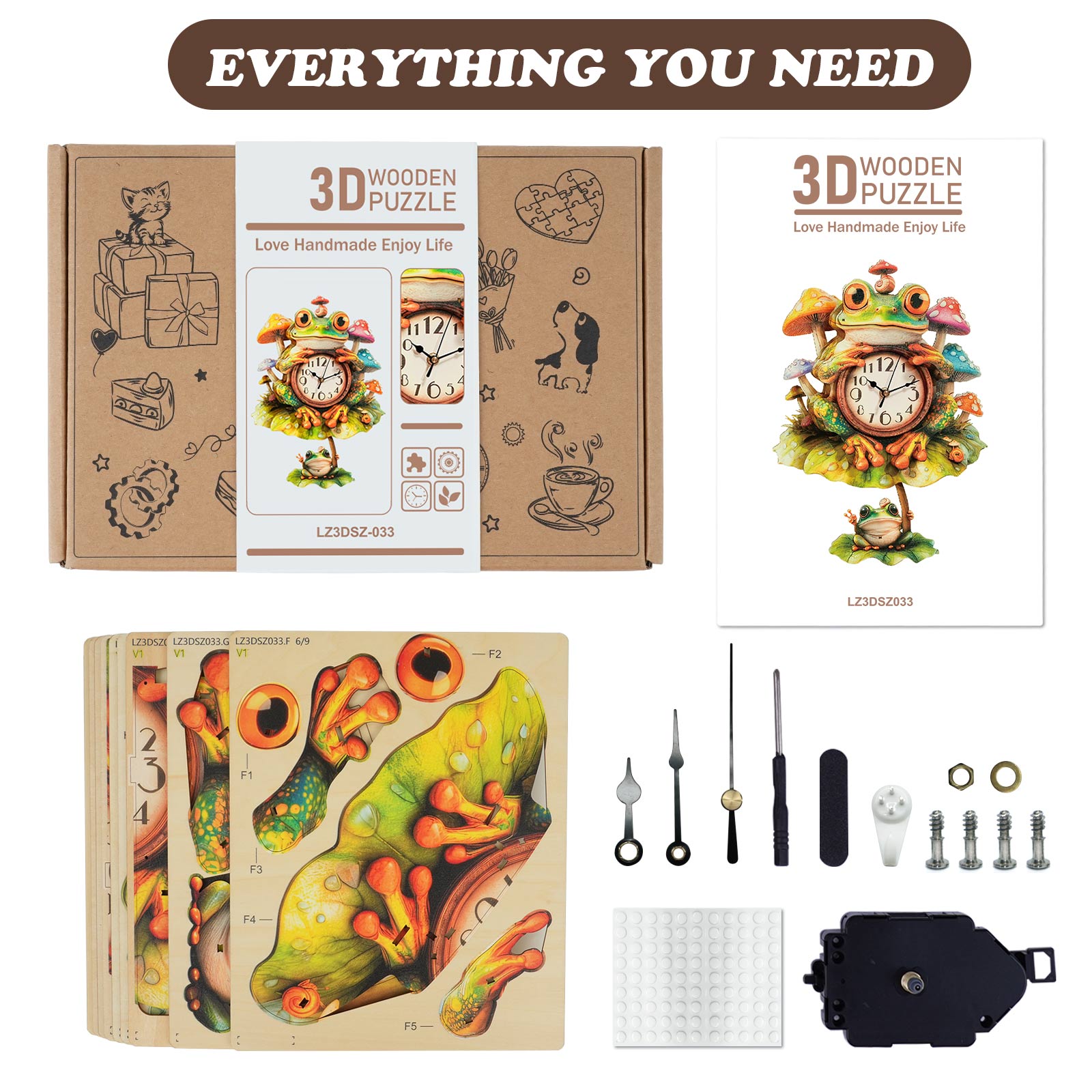 Frogâ€“ DIY Wooden Clock, 3D Puzzle Craft Kit