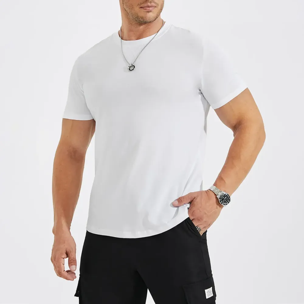 Cotton Hipster Hip Hop Longline Crewneck T-Shirt,Menswear Casual Tshirt Tops