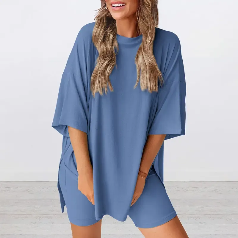 Women's Two Piece Lounge Set 2026 Summer Casual Oversized Shirts
