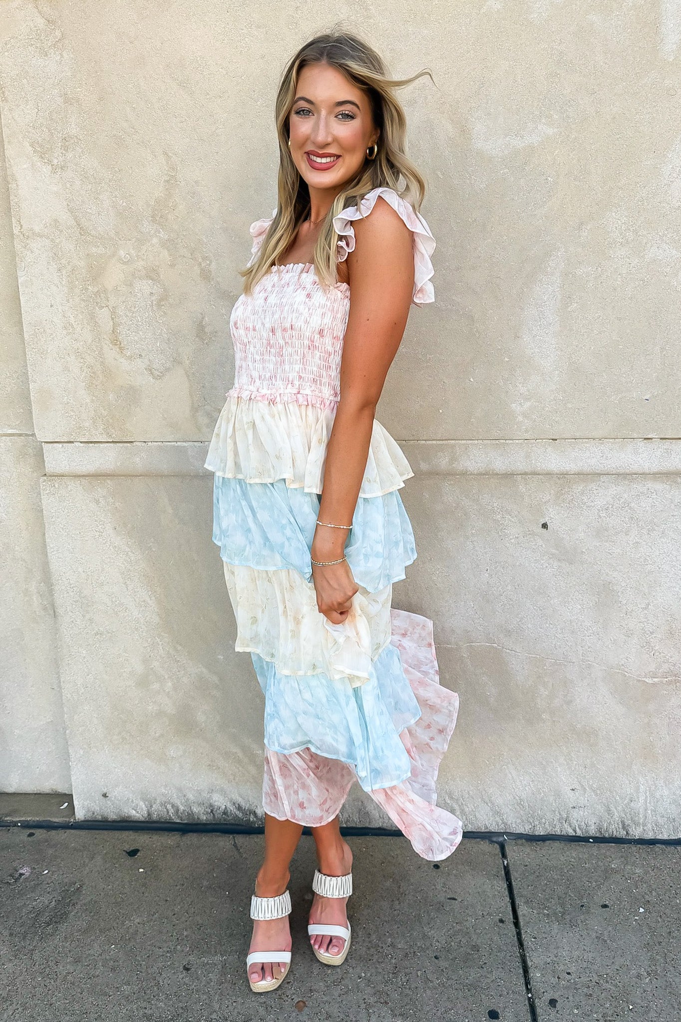 Two Tone Tiered Smocked Dress