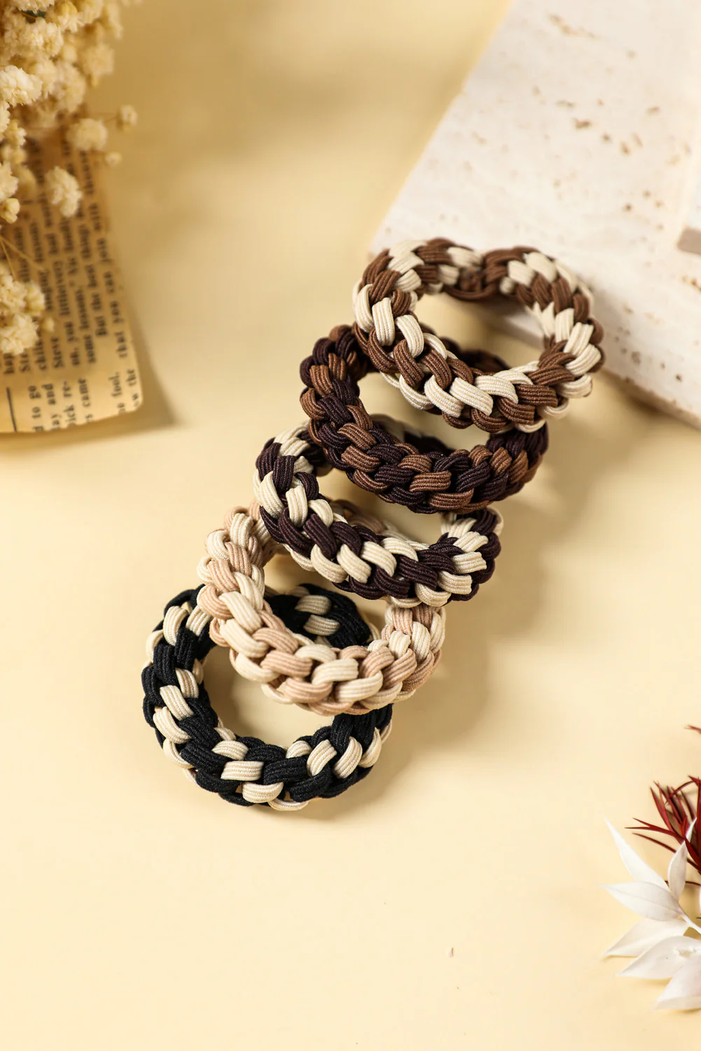 Light French Beige 5pcs Braided Thick Hair Ties