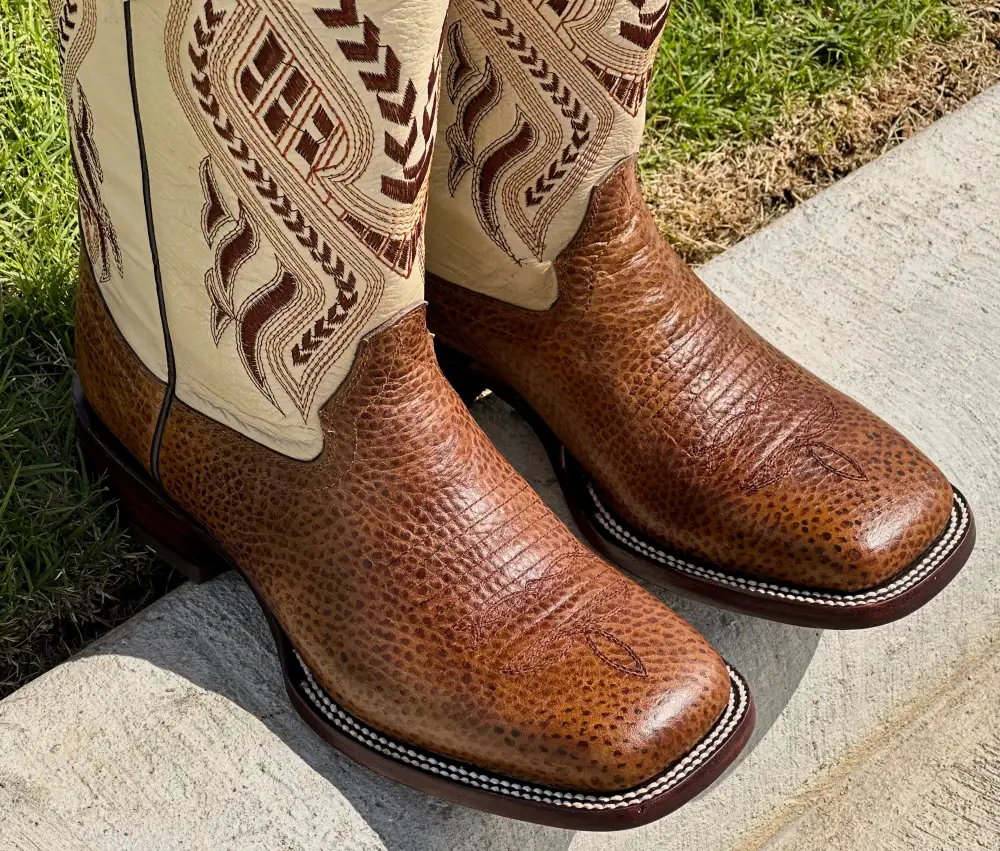 Mens Brown BullHide Leather Boots With Cream Shaft