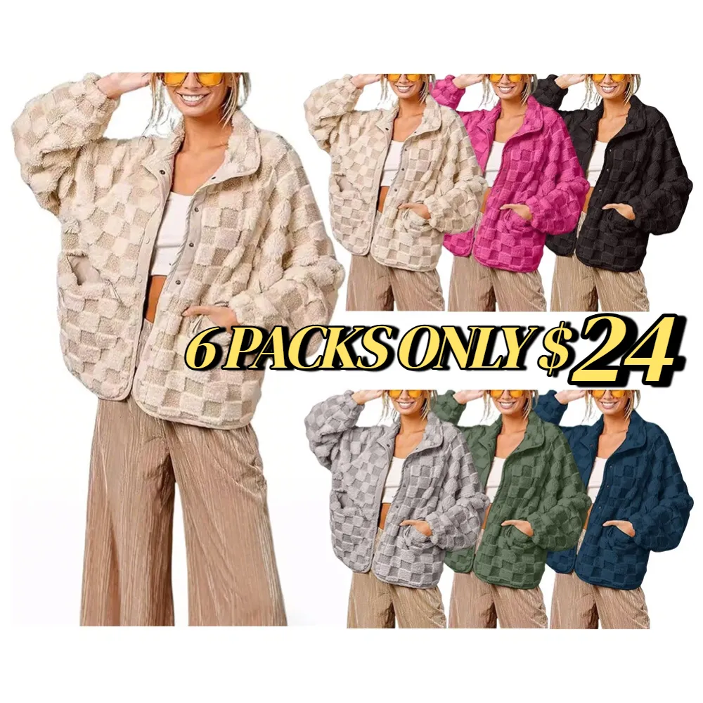 Women's winter casual plaid fleece jacket