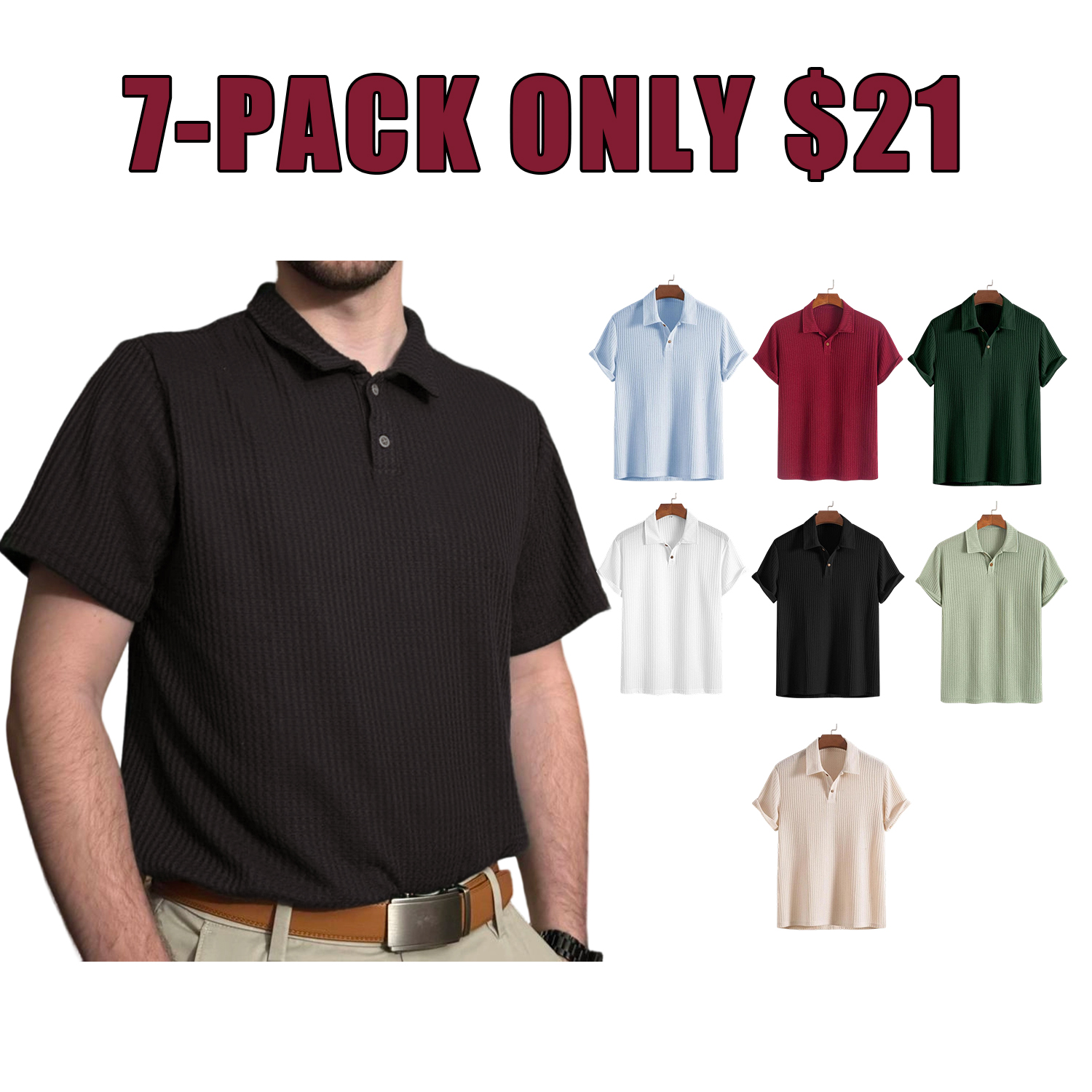 Men’s Summer Jacquard Knit Polo Shirt — Casual Short Sleeve Top