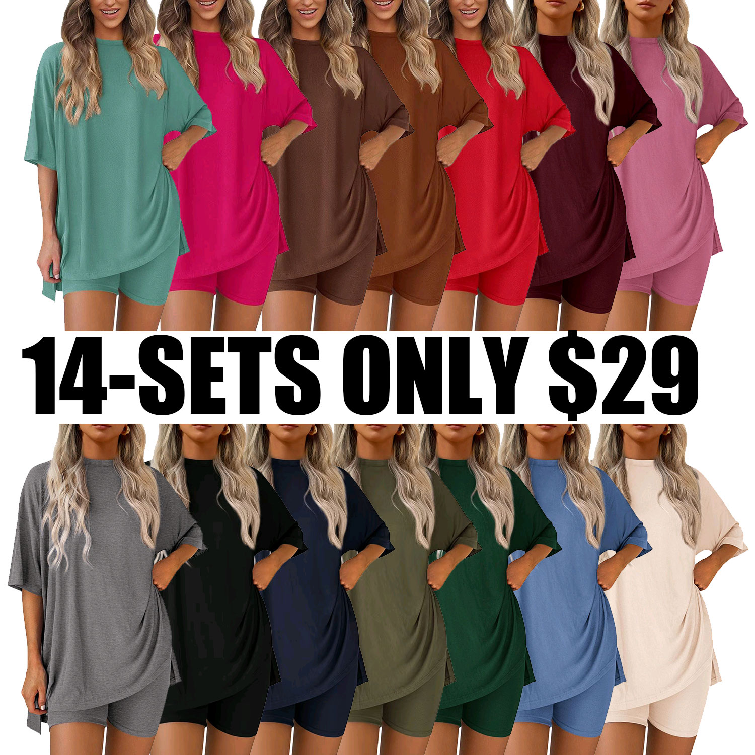 Women's Summer 2-Piece Set - Oversized Shirt & Biker Shorts