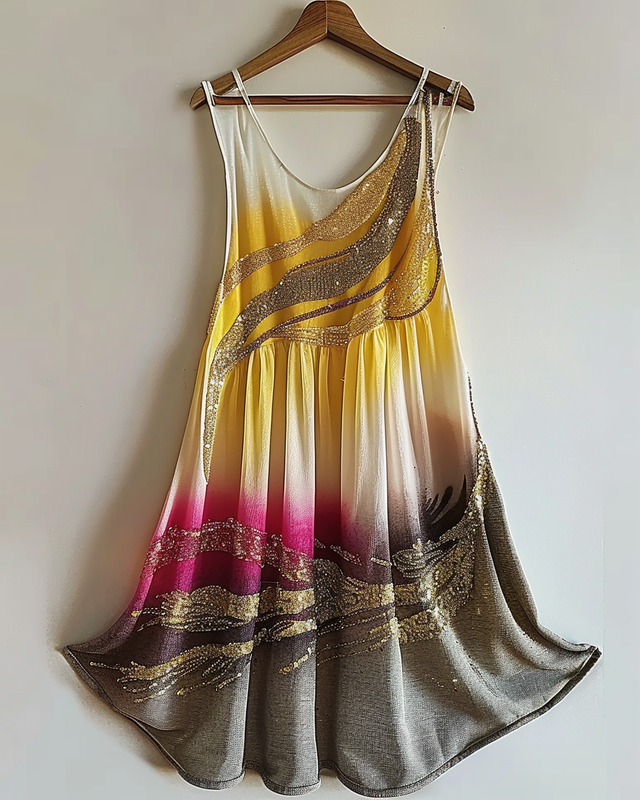 Summer vacation handmade gilded fun chiffon dress  30a0