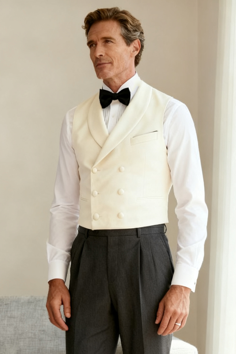 Men's Ivory Double-Breasted Shawl Collar Vest