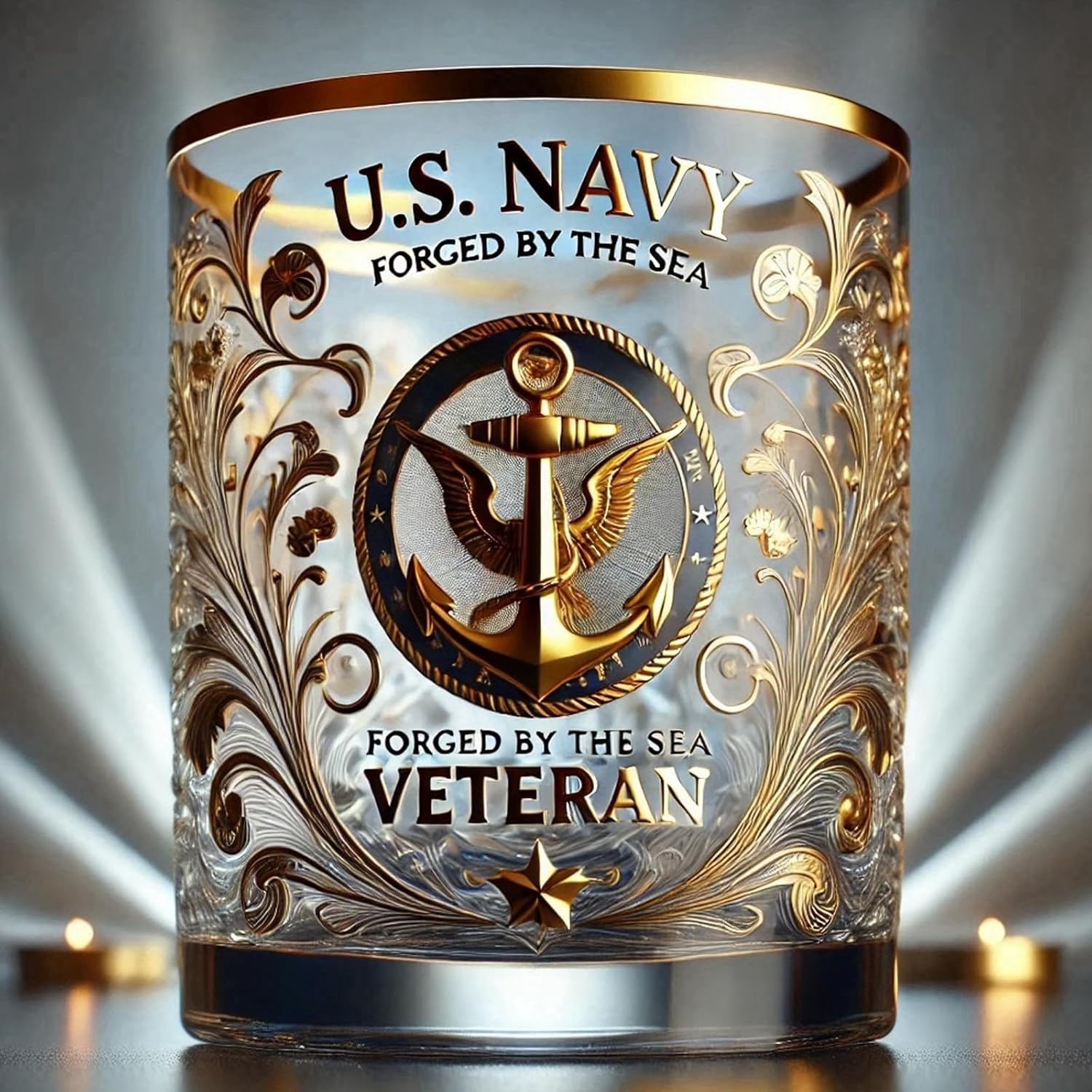 Patriotic Veteran Tribute Glass  Timeless Honor for American Heroes