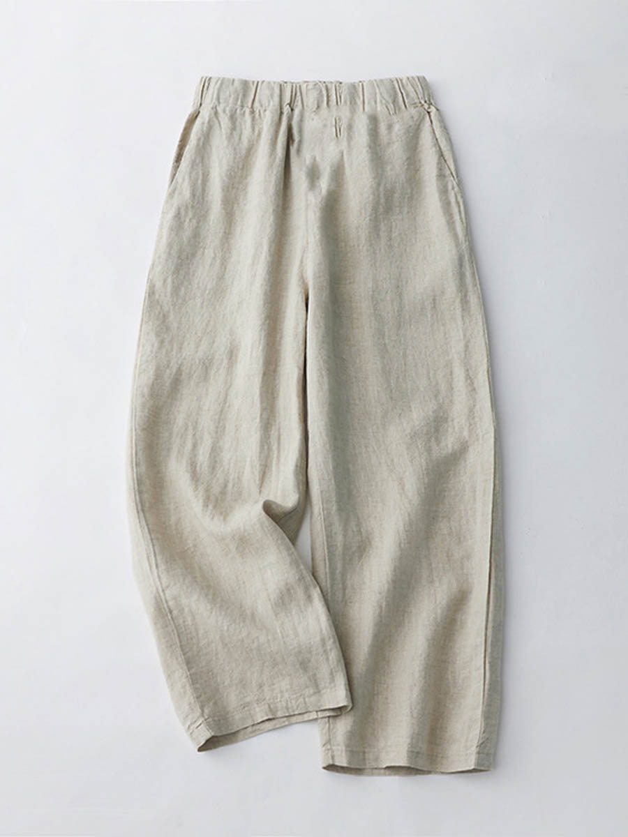Women's Breathable Elastic Pocket Lazy Casual Cotton And Linen Loose Pants