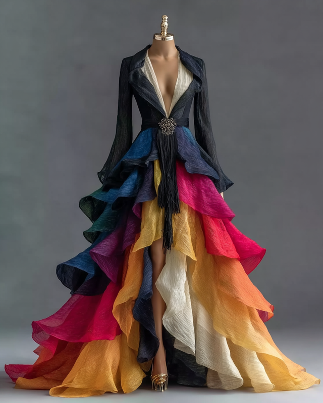 Women's vibrant spring/summer rainbow-colored dress8169