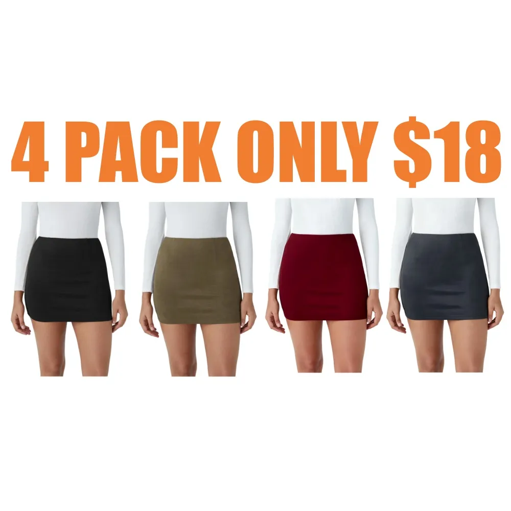 High Waisted 2-in-1 Bodycon Suede Mini Casual Skirt