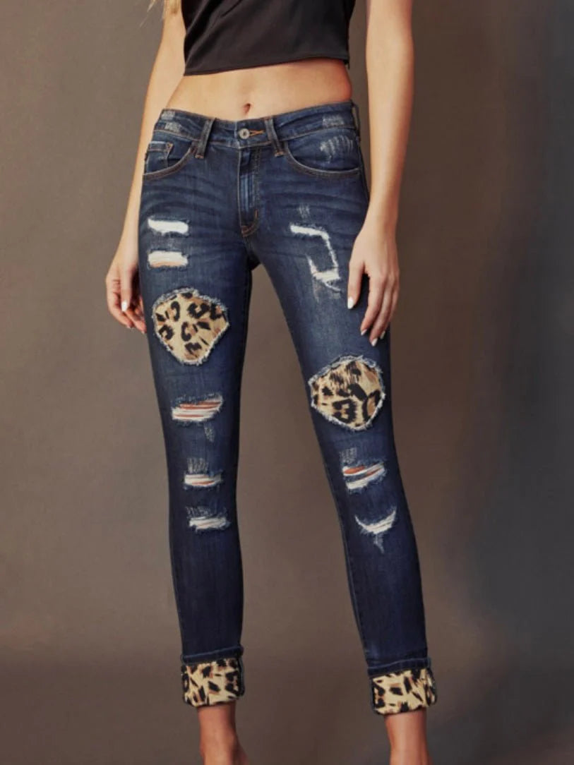 Distressed Leopard Jeans by Kancan