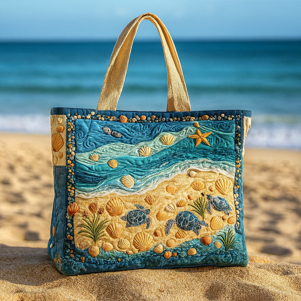 Whispers of the Shore Quilted Tote Bag 🌊🐢✨