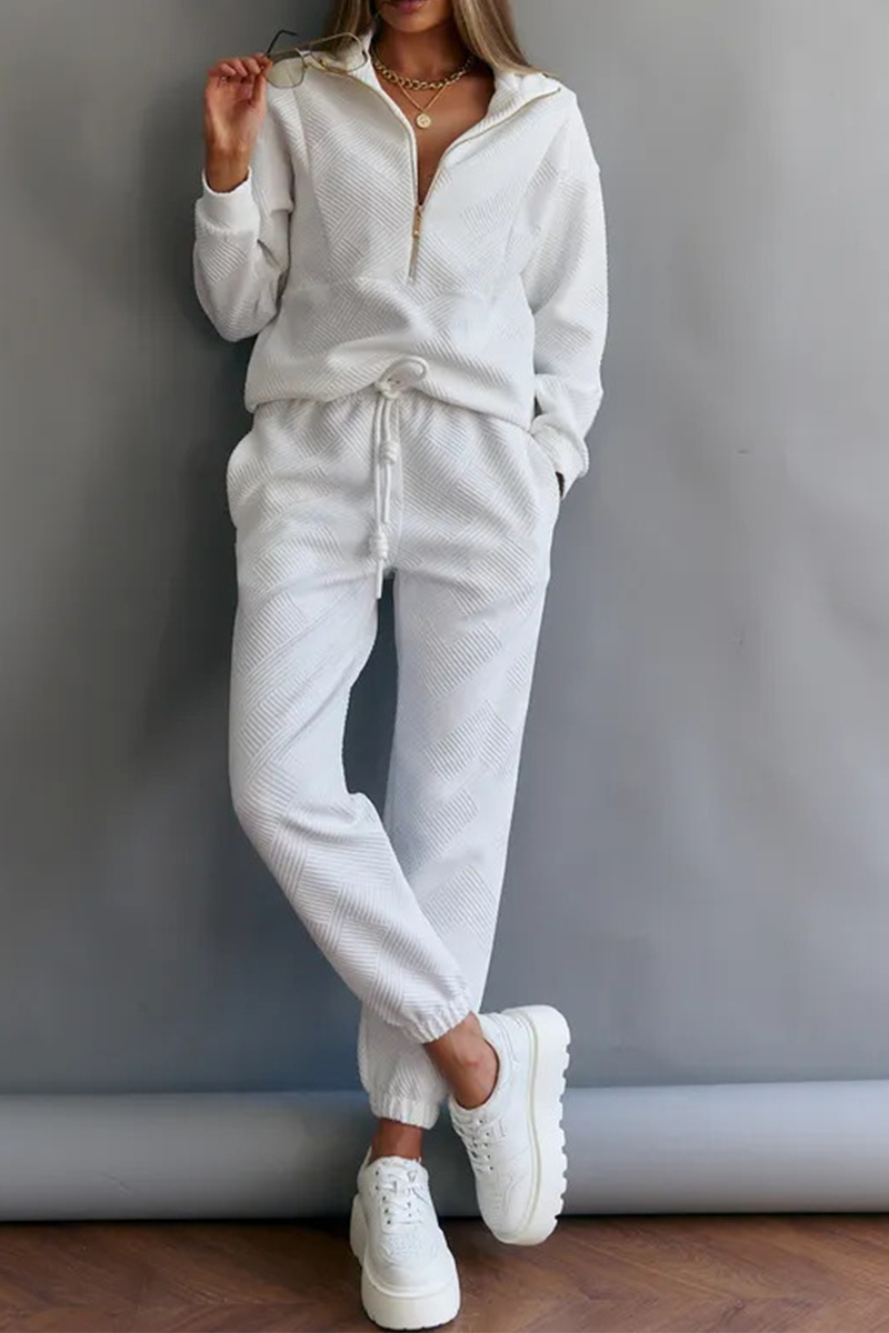 Ladies Collar Zipper Top+ Pants Casual Set