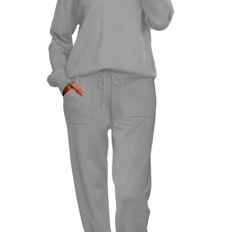 Women's Long Sleeve Knit Loungewear Set Jogger Pants Outfit