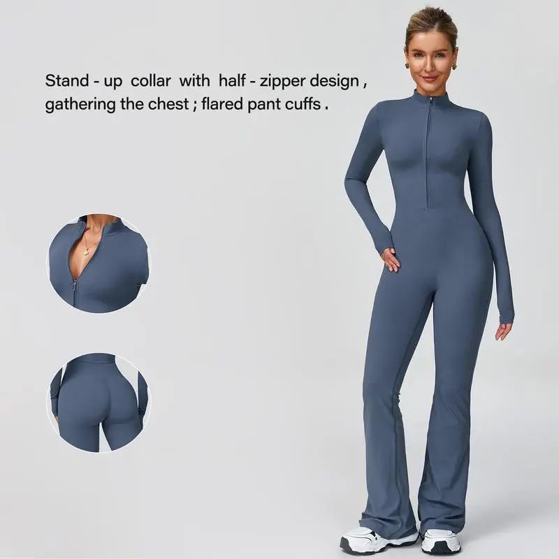 Women's Long Sleeve Flared Sports Jumpsuit