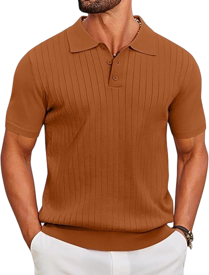 Men's Knit Polo Shirts Short Sleeve Ribbed Knitted Shirt Summer Lightweight Casual Golf Shirts