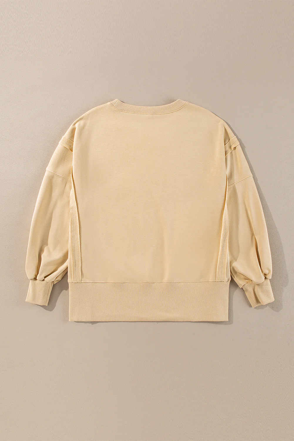 Light French Beige Exposed Seam Drop Shoulder Round Neck Sweatshirt with Slits
