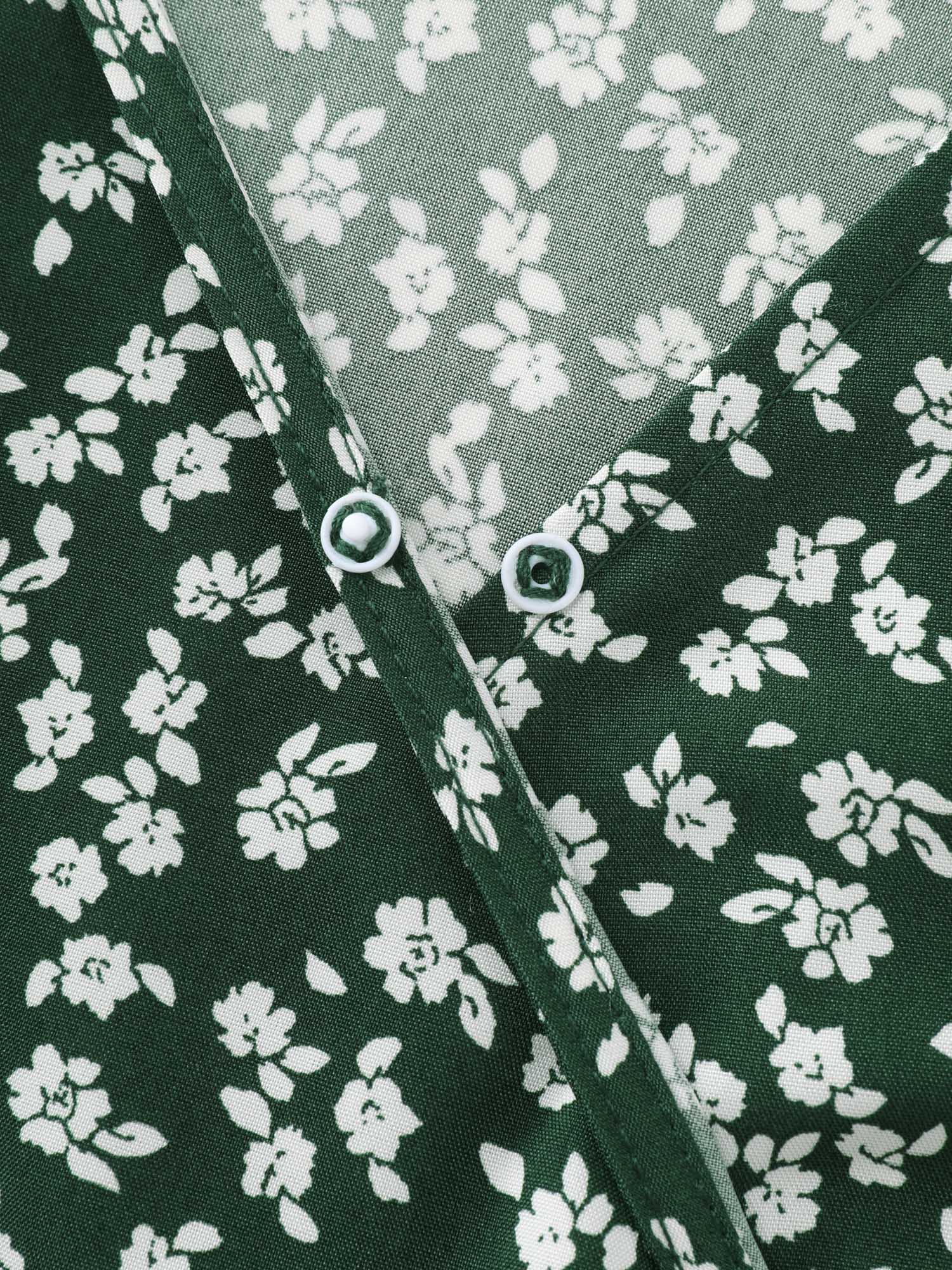 Micro Floral Print Ruched Button Detail Midi Dress