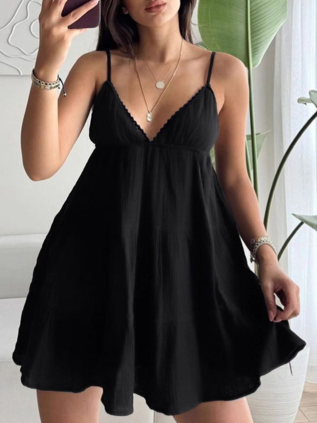 V-Neck Tiered Mini Dress
