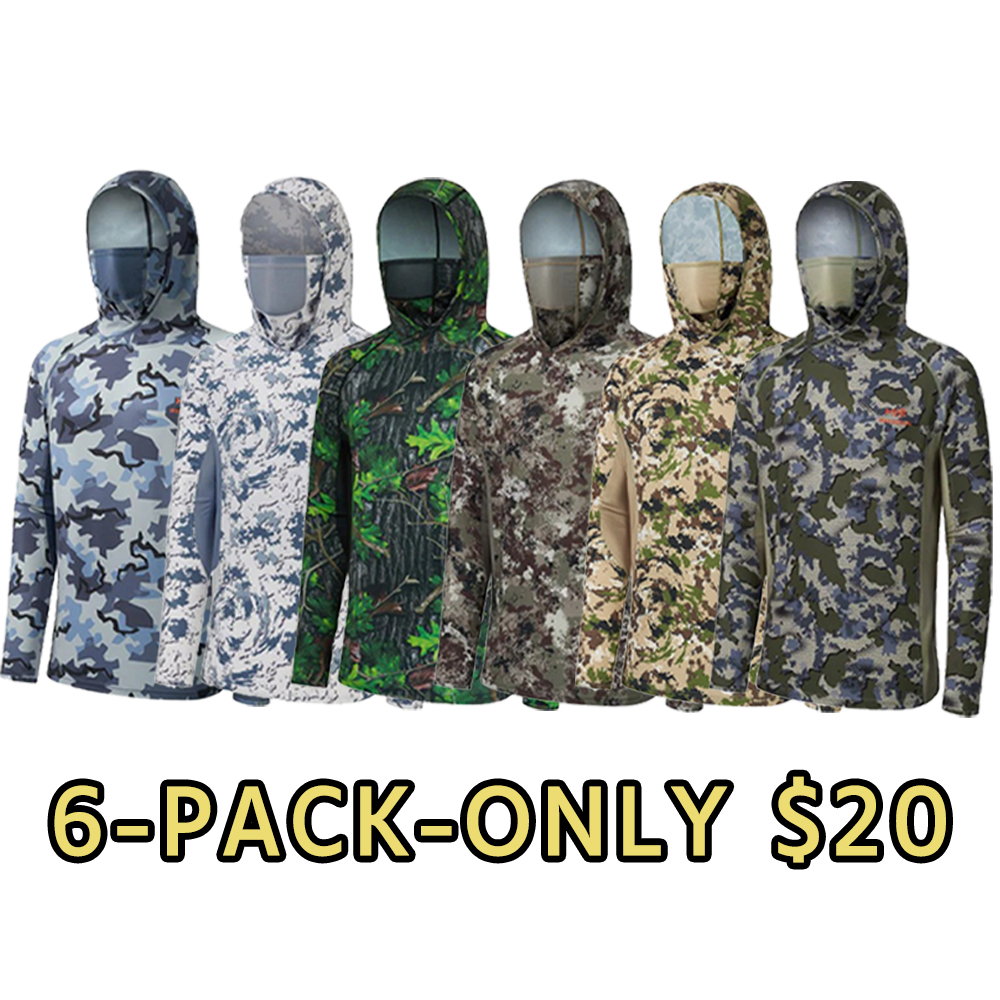 UPF 50+ Long Sleeve Camo Hoodie for Hunting with Mask