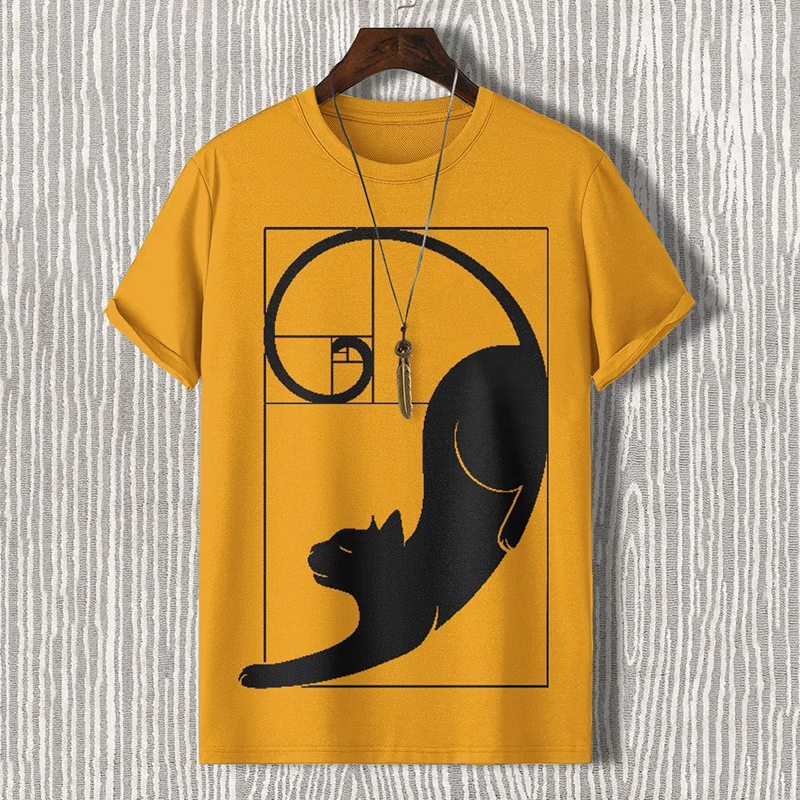 Men's Fibonacci Cat The Golden Ratio Print Casual T-shirt