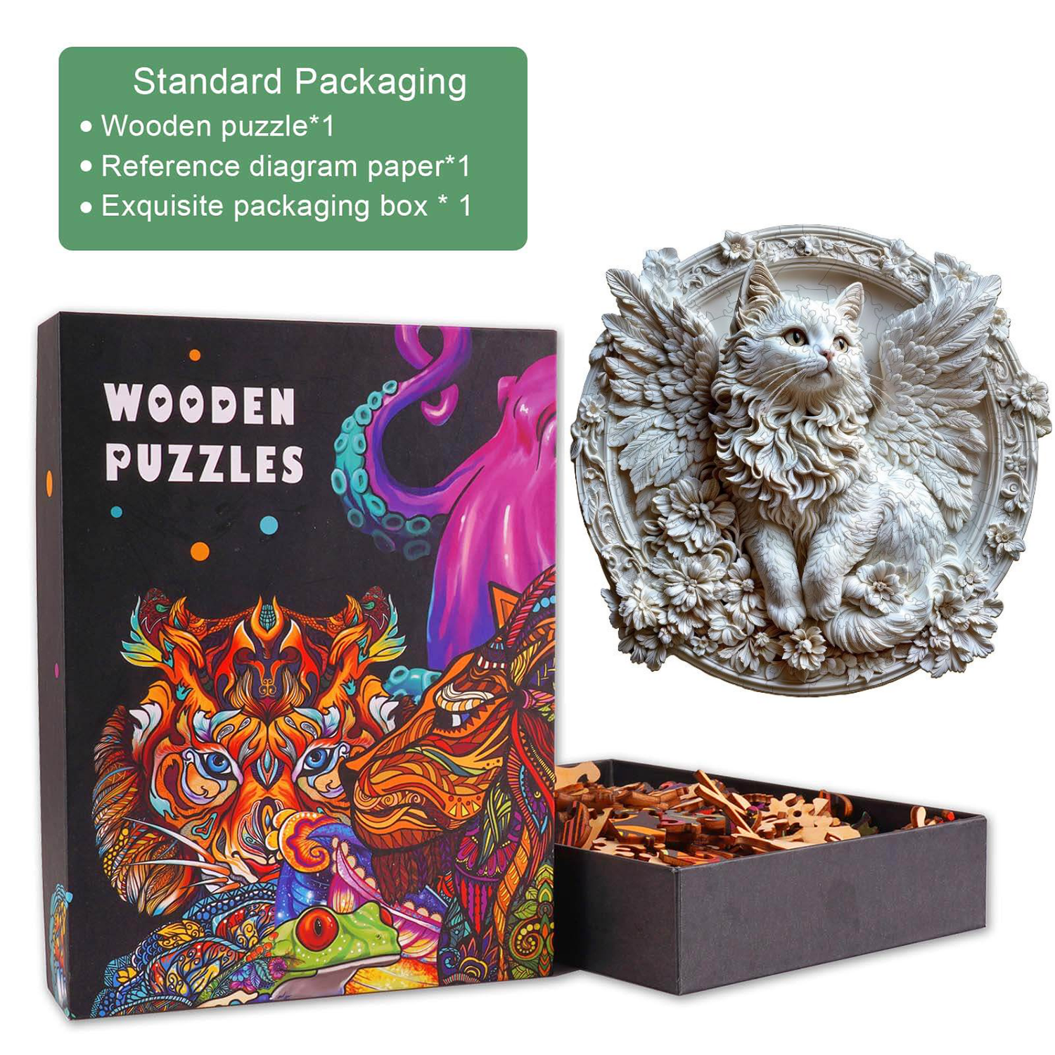 3D angel cat Wooden Jigsaw Puzzle